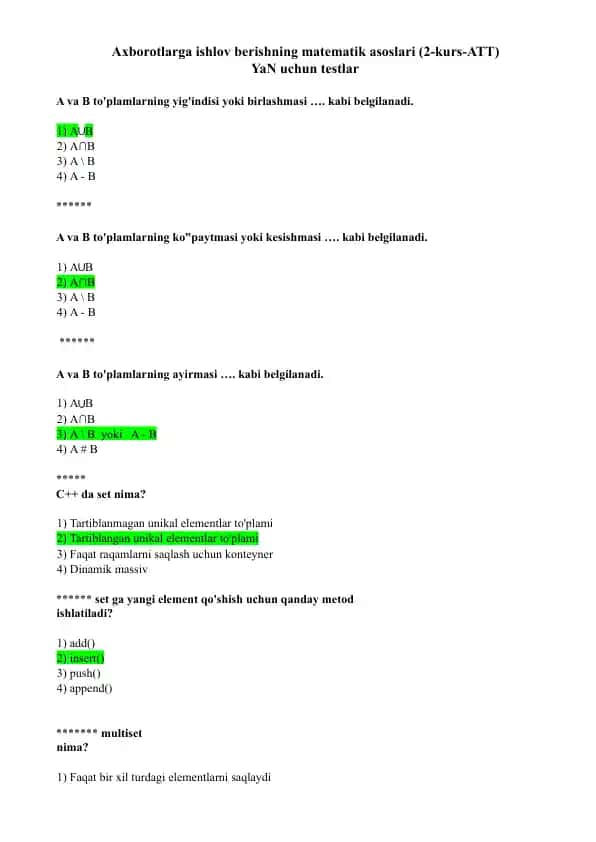 Axborotlarga ishlov berishning matematik asoslari (2-kurs-ATT)