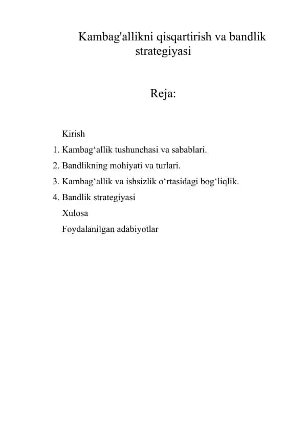 Kambag'allikni qisqartirish va bandlik strategiyasi