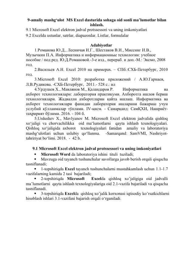 Microsoft Excel elektron jadval protssessori
