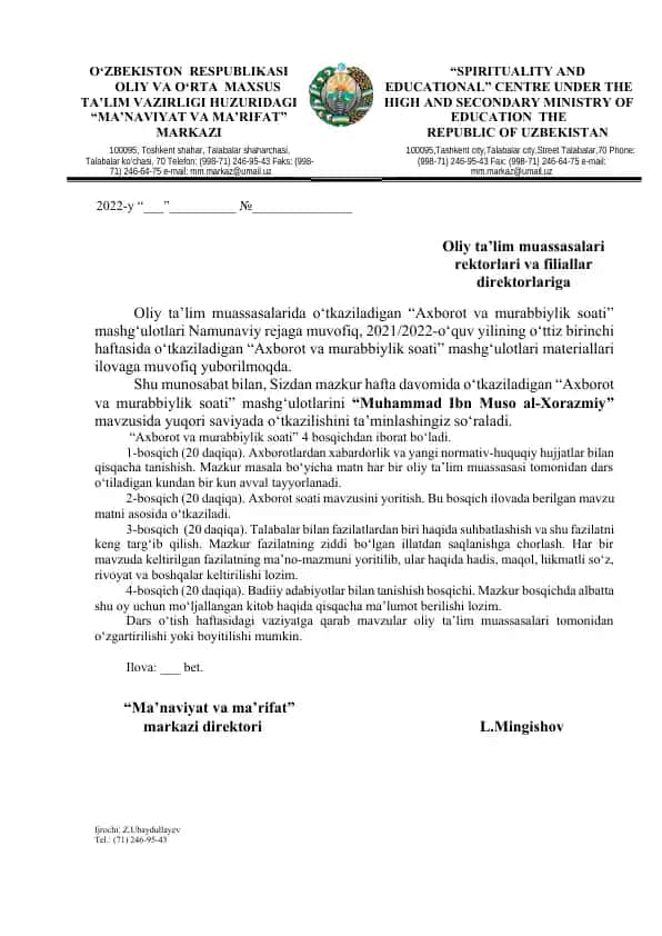 "Axborot va murabbiylik soati"