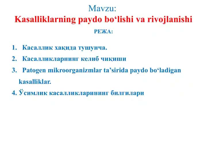 Usimlik kasalliklari bilan shug'ullanishning asosiy prinsiplari