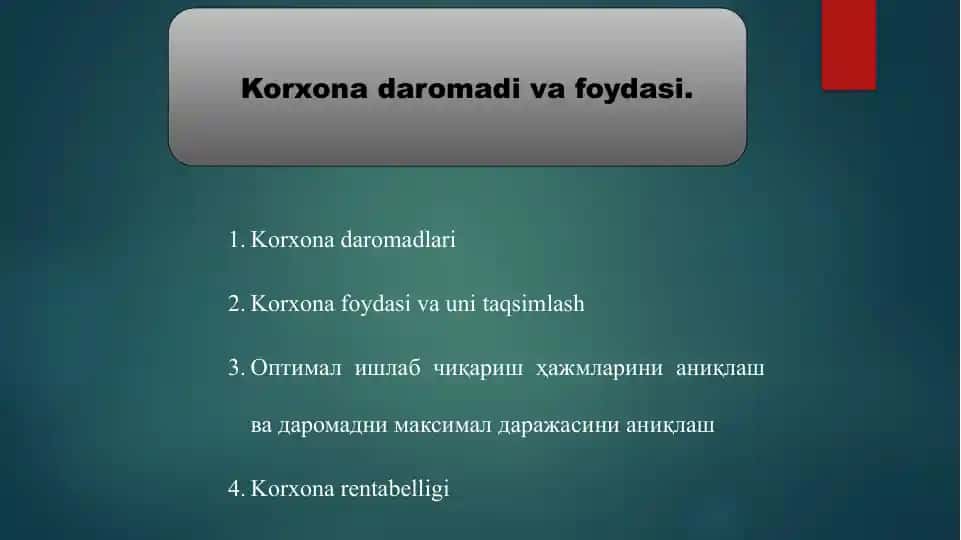 Korxona daromadlari