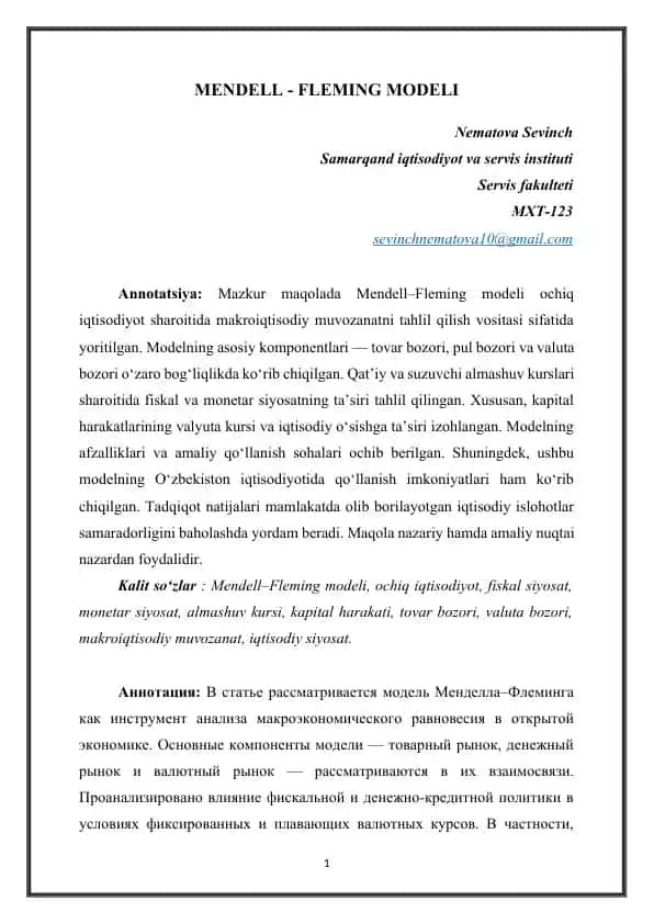 MENDELL - FLEMING MODELI