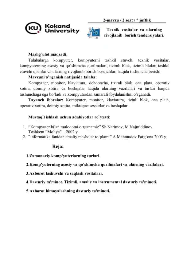 Kompyuter va uning qurilmalari