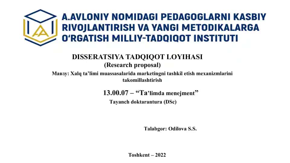 Dissertatsiya Tadqiqot Loyihasi (Research proposal)