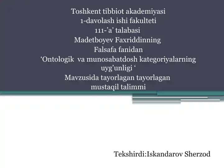 Ontologik va munosabatdosh kategoriyalarning uyg’unligi