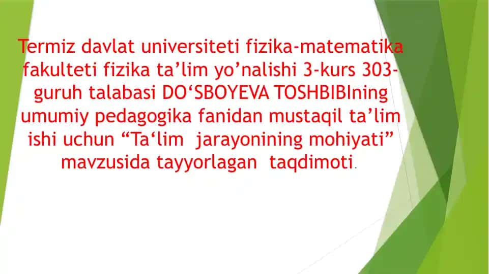 Ta‘lim jarayonining mohiyati