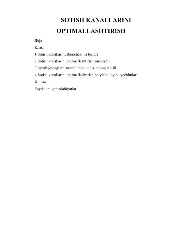 Sotish Kanallarini Optimallashtirish