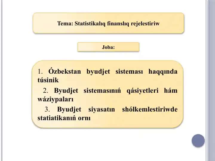 Statistikalıq finanslıq rejelestiriw bo‘yicha taqdimot