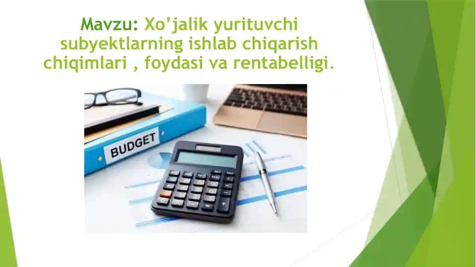 Xo’jalik yurituvchisi - ishlabchiqarish chiqimlari, foydasi va rentabelligi
