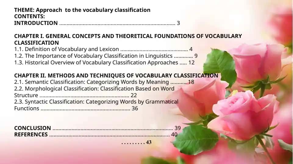 Approach to the vocabulary classification