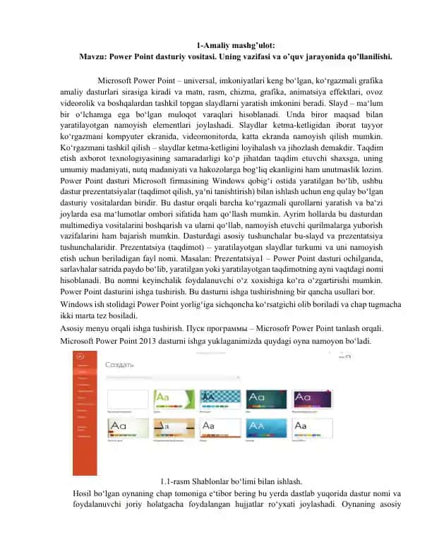 Power Point dasturiy vositasi