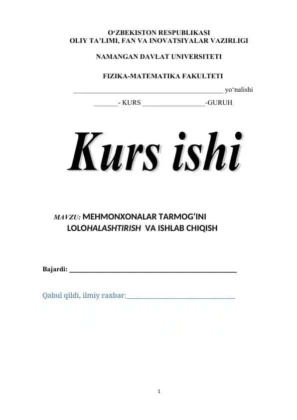 MEHMONXONALAR TARMOG’INI LOLOHALASHTIRISH VA ISHLAB CHIQISH