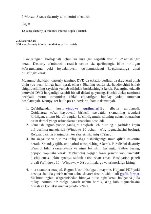 Skaner dasturiy ta`minotini o`rnatish