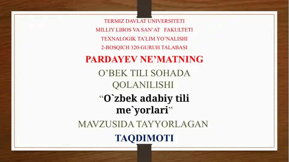 O`zbek adabiy tili me`yorlari