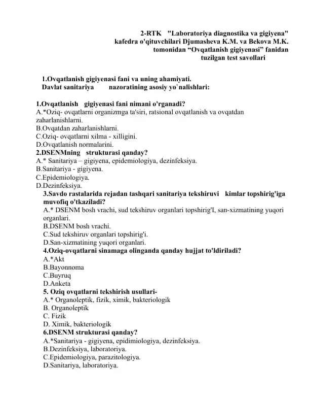 "Laboratoriya diagnostika va gigiyena"