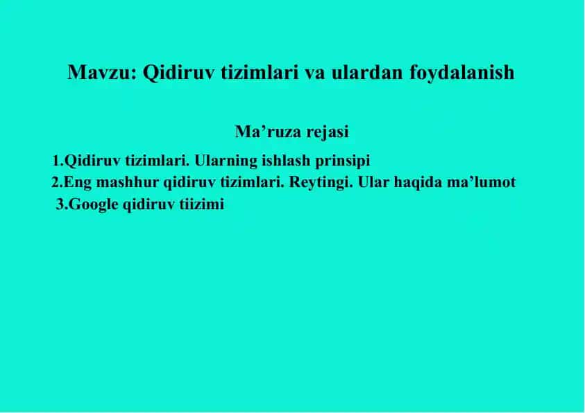 Qidiruv tizimlari va ulardanfoydalanish