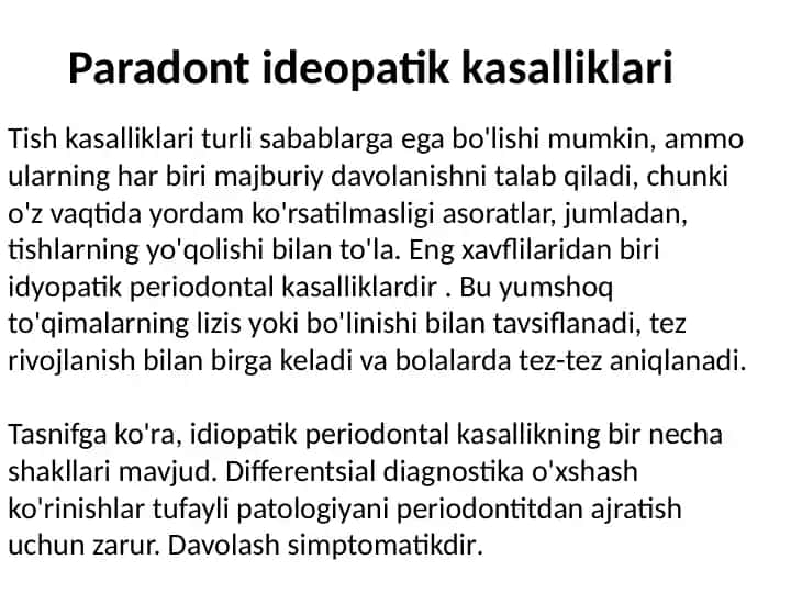 Paradont ideopatik kasalliklari