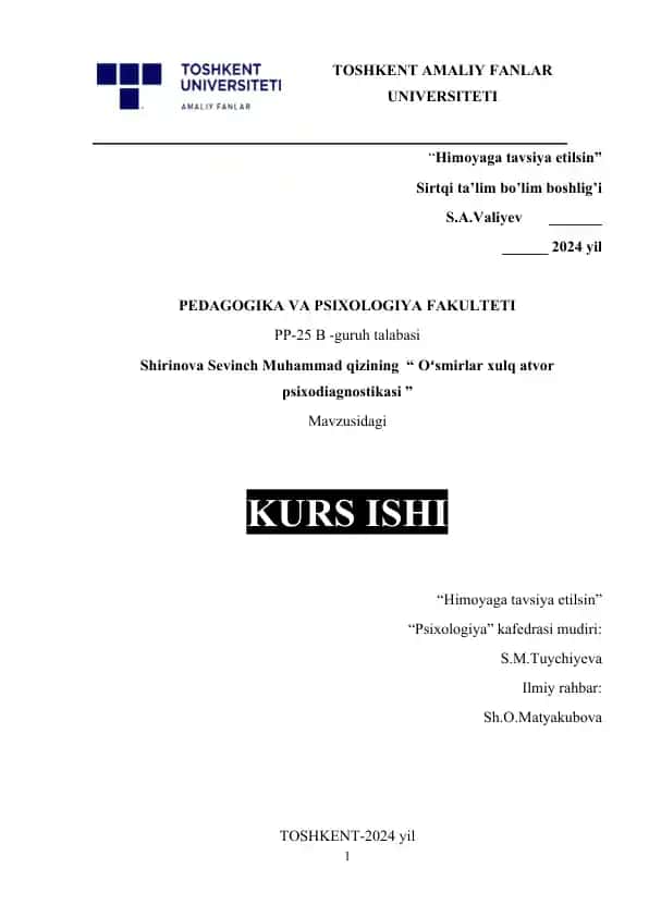 Oʻsmirlar xulq-atvor psixodiagnostikasi