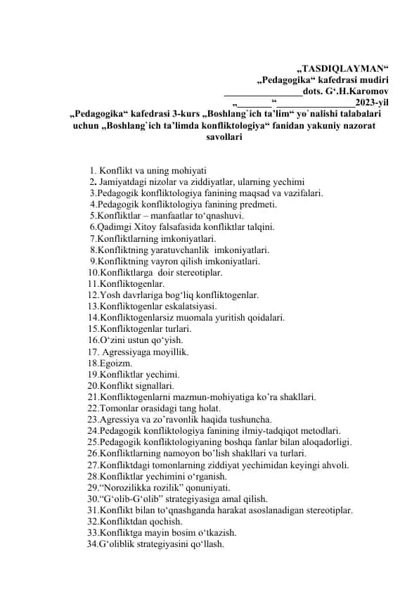 Boshlang`ich ta’limda konfliktologiya
