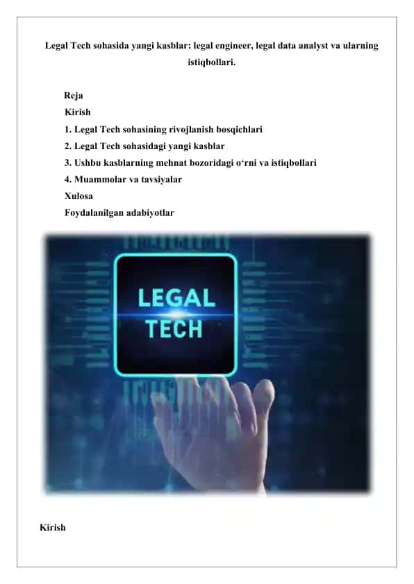 Legal Tech sohasida yangi kasblar