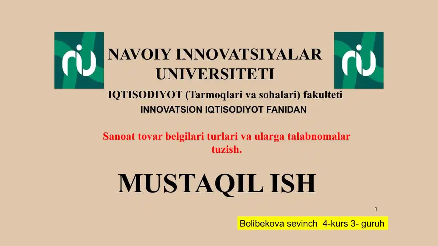 Sanoat Tovar Belgilari Turlari va Ulargatalab Nomalar Tuzish