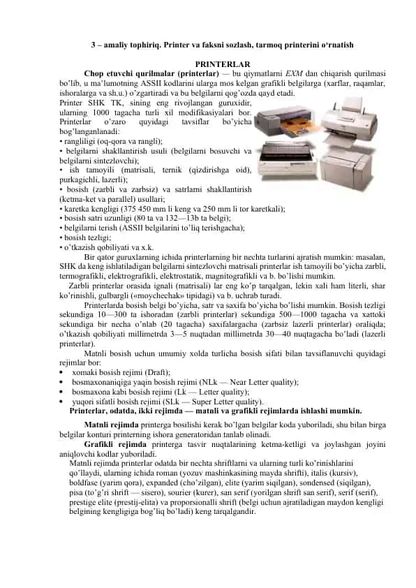 Printer va faksni sozlash, tarmoq printerini o‘rnatish