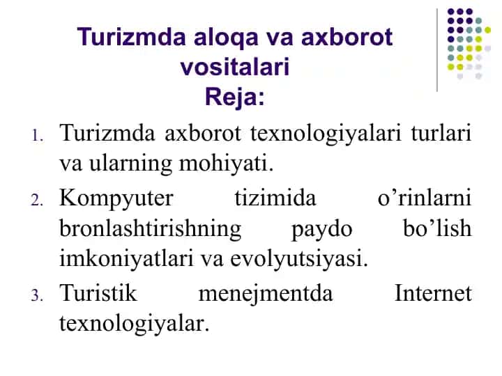 Turizm va axborot texnologiyalari