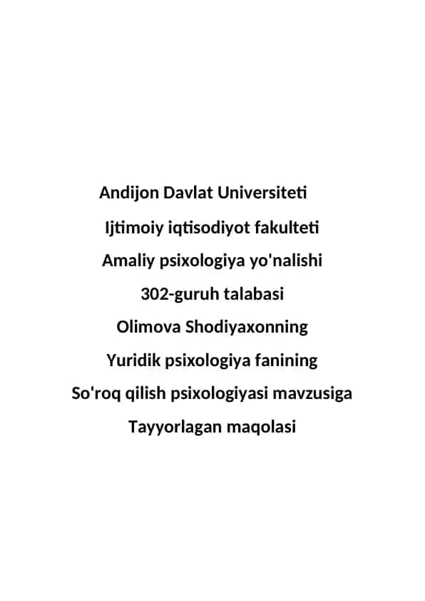 Yuridik Psixologiya fanini o'qitishda maqolalar