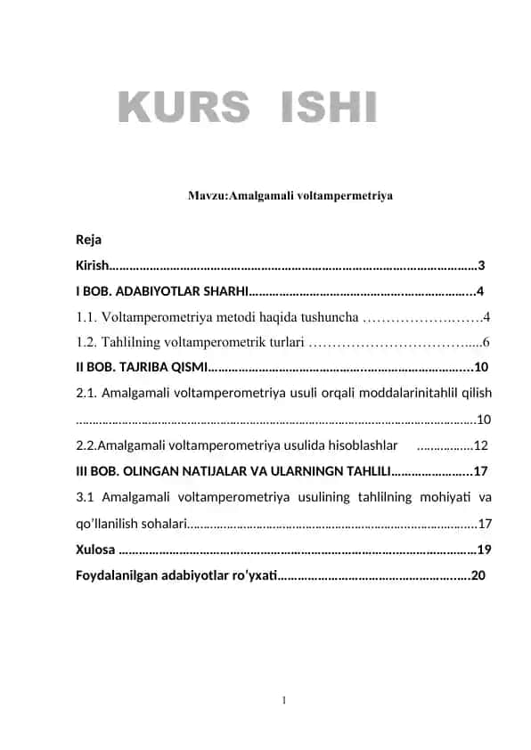 Amalgamali voltampermetriya kurs ishi