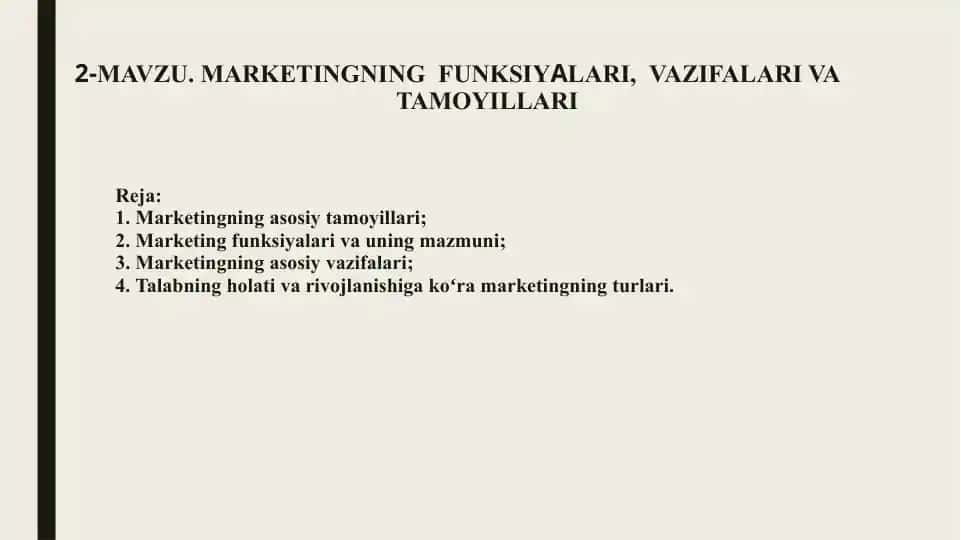 MARKETINGNINGFUNKSIYALARI,VAZIFALARI VATAMOYILLARI