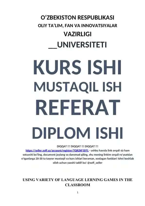 Using Variety of Language Learning Games in the Classroom
