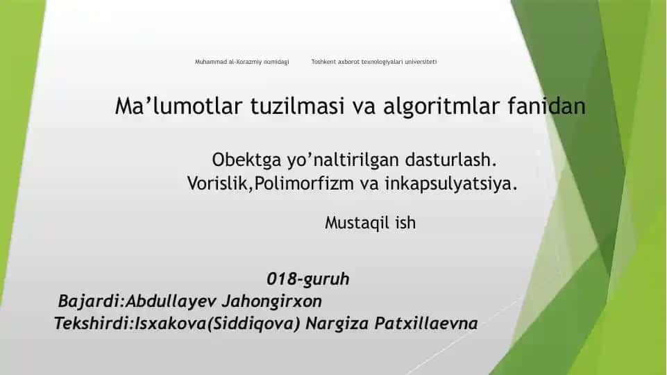 Obyektga yo'naltirilgan dasturlash(OYD)