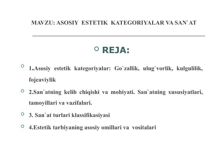 Asosiy estetik kategoriyalar va san’at