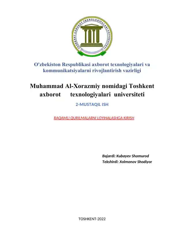RAQAMLI QURILMALARNI LOYIHALASHGA KIRISH