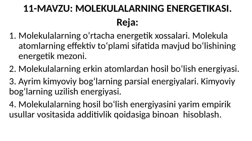 Molekulalarning energetikasi