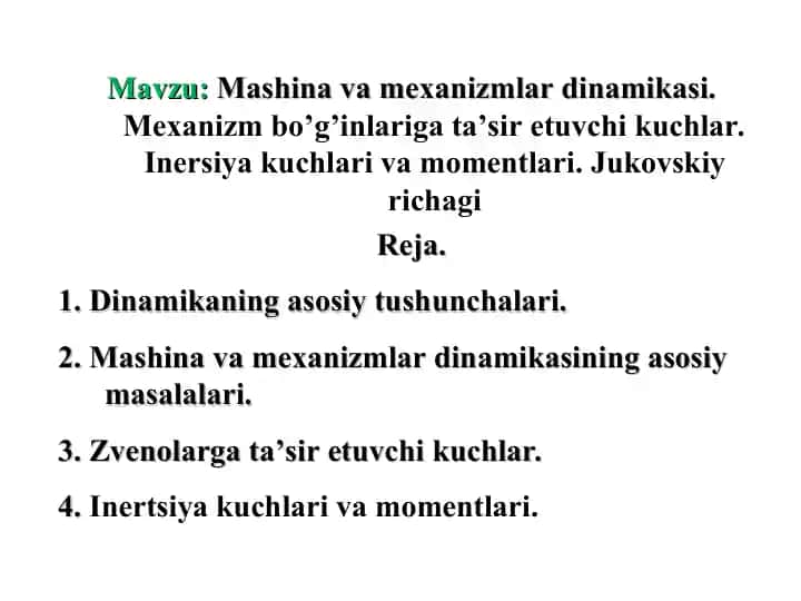 Dinamika va Mexanizmlar