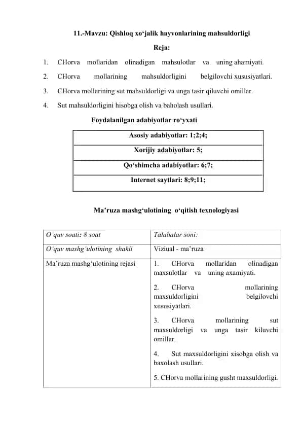 Qishloq xo‘jalik hayvonlarining mahsuldorligi