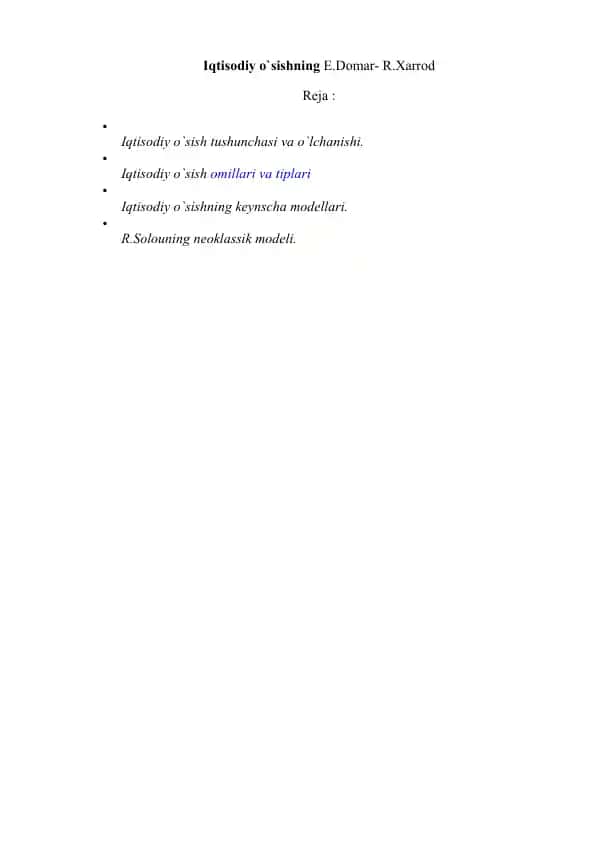 Iqtisodiy o`sishning E.Domar- R.Xarrod