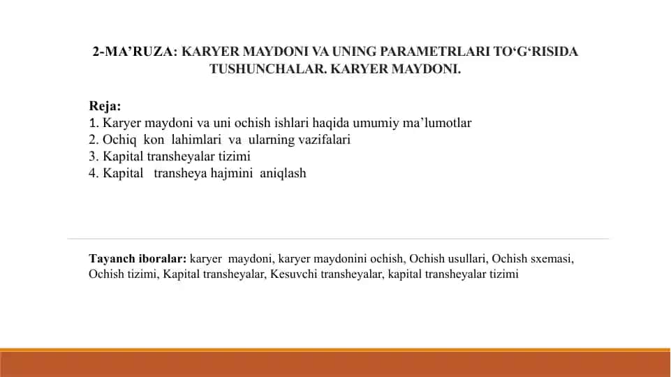 Karyer Maydoni va Uning Parametrlari to‘g‘risida Tushunchalar