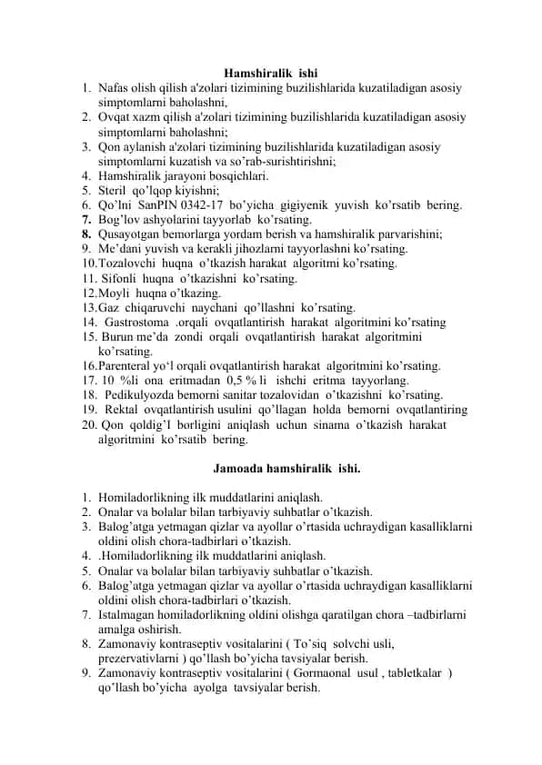 Hamshiralik ishi