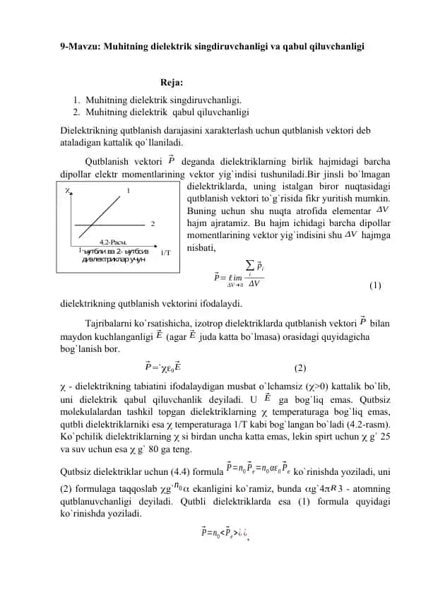Muhitning dielеktrik singdiruvchanligi va qabul qiluvchanligi