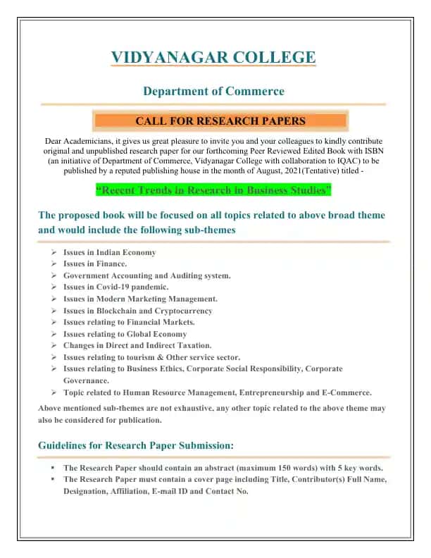 Research Paper Submission on Recent Trends in Business Studies