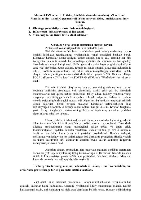 Ob'ektga yo'naltirilgan dasturlash metodologiyasi