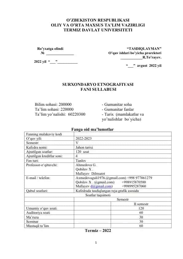 SURXONDARYO ETNOGRAFIYASI FANI SULLABUSI