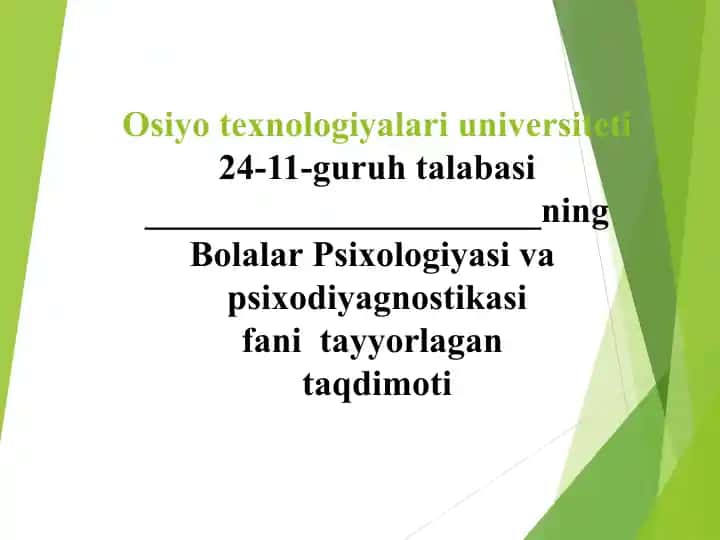 Bolalar Psixologiyasi va psixodiagnostikasi