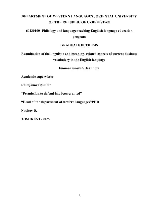Examination of the linguistic and meaning -related aspects of current business vocabulary in the English language