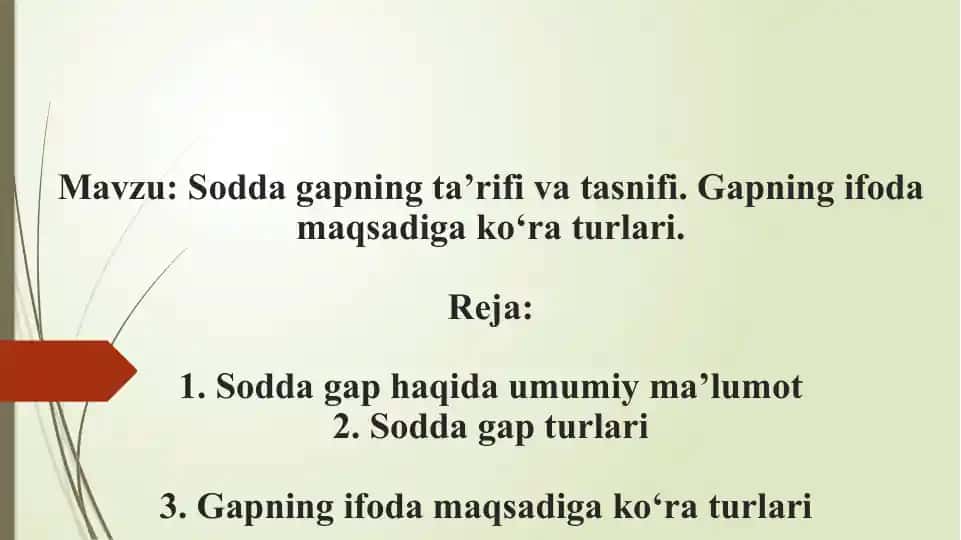 Sodda gapning ta’rifi va tasnifi