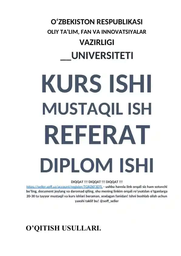 O‘zbekiston Respublikasi Oliy Ta’lim, Fan va Innovatsiyalar Vazirligi Universiteti