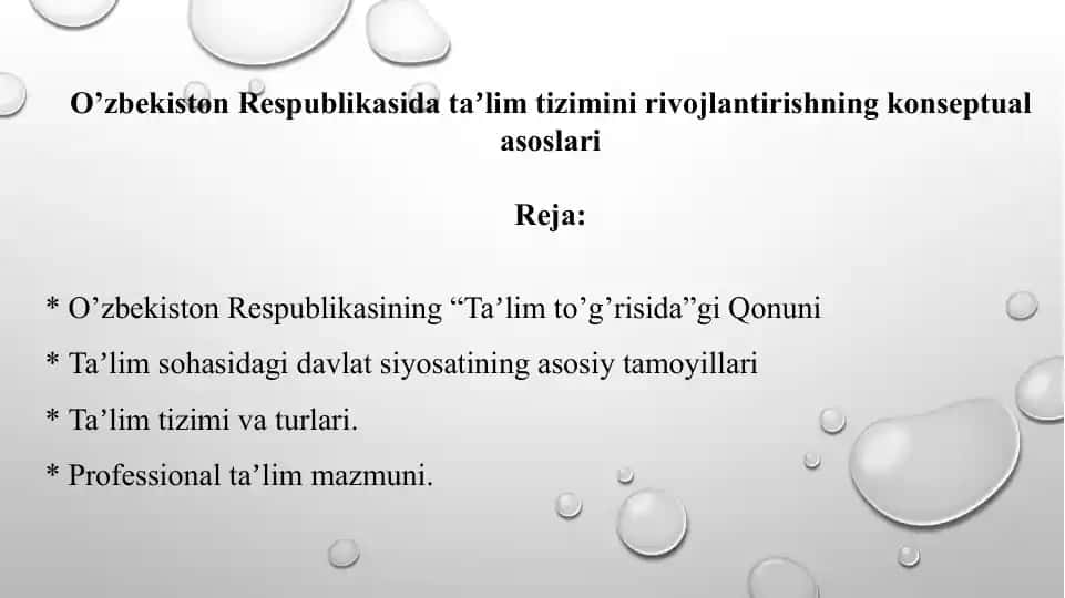 O’zbekiston Respublikasida taʼlim tizimini rivojlantirishning konseptual asoslari